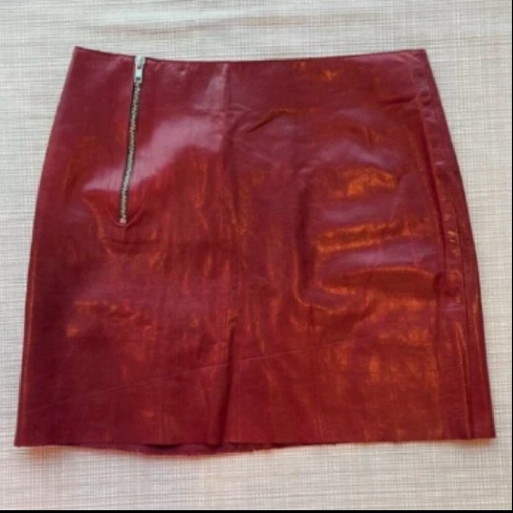 Vintage y2k Leather Miniskirt Maroon High Shine Leather Thrasher Oxblood